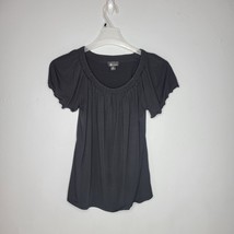 AB Studio Womens Shirt Medium Pullover Blouse Black Short Sleeve - $14.61
