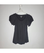 AB Studio Womens Shirt Medium Pullover Blouse Black Short Sleeve - £11.57 GBP