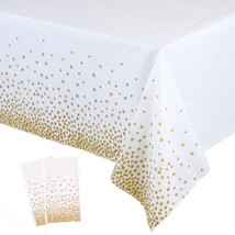 2 Pack White and Gold Tablecloth Disposable Gold Tables Tablecloths for Rectangl - £18.79 GBP