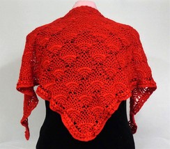Very bright, Openwork, Red, Crochet shawl. RE-1 - $60.00