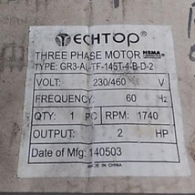 NEW Techtop GR3-AL-TF-145T-4-B-D-2 Inverter Duty AC Motor 2HP Frame 145T  - $407.00