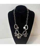 Hammered Silver-Tone Chain Link Necklace Textured Discs 24” - $17.16