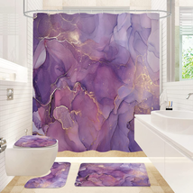 Gibelle 4 Pcs Purple Marble Shower Curtain Set with Non-Slip Rugs, Toilet Lid Co - £27.14 GBP