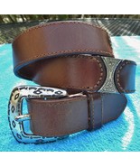 Vintage FOSSIL Western Leather CONCHO BELT- Brown-4 Conchos-SW Silver Co... - €17,39 EUR
