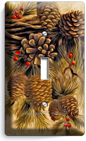 PINE CONES SINGLE LIGHT SWITCH WALL PLATE COVER HOME WOOD CABIN ART RUSTIC DECOR
