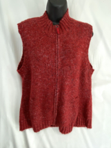 Women&#39;s Orvis Red Knit Vest Pockets Casualwear Full Zip Ribbed Trim Size... - $12.21