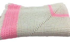 Hand Crocheted Baby Blanket Pink White Squares Afghan Throw Crib Receiving Soft - £19.81 GBP