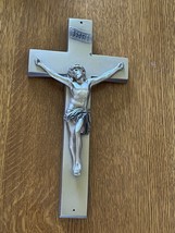 Vintage Heavy Brass Painted Metal INRI CROSS Crucifix Wall Plaque  – 12 x 6 and - £15.24 GBP