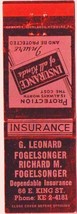 Matchbook Cover Leonard &amp; Richard Fogelsonger Dependable Insurance - $0.98
