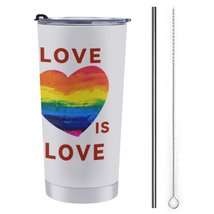 Mondxflaur Love is Love Hearts Steel Thermal Mug Thermos with Straw for Coffee - £16.77 GBP