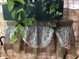 Natural Burlap/White Lace Tie Up Valance/Curtain - £19.71 GBP