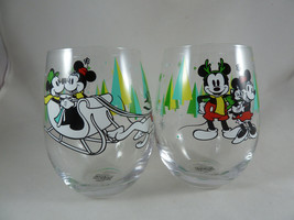 Disney Mickey Minnie Mouse &amp; Pluto Christmas Drinking Glasses Unused - £10.90 GBP