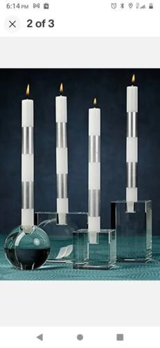 Zodax Modern & Festive Formal Candles 10" Set of 6 Silver & White NEW! Elegant! - $28.47