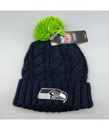 Seattle Seahawks Hat Youth Girls Navy NFL Cuffed Beanie Pom Pom Cap New - $235.42 MXN