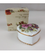 Vintage Flambro Summer Rose Fine Bone China Pink Peony Heart Jewelry Tri... - $20.28 CAD