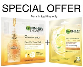 2X Packs Garnier Vitamin C Brightening Milky Serum Face Mask Sheet Acne Spots - £6.05 GBP