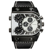 Oulm Men Watches Mens Leather Strap Men&#39;s Wristwatch Sports Multi-Time Zone Mili - £46.37 GBP