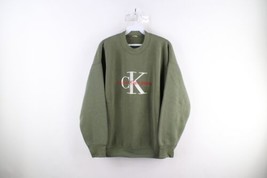 Vintage 90s Calvin Klein Jeans Mens Large Distressed Spell Out Sweatshirt Green - £43.35 GBP