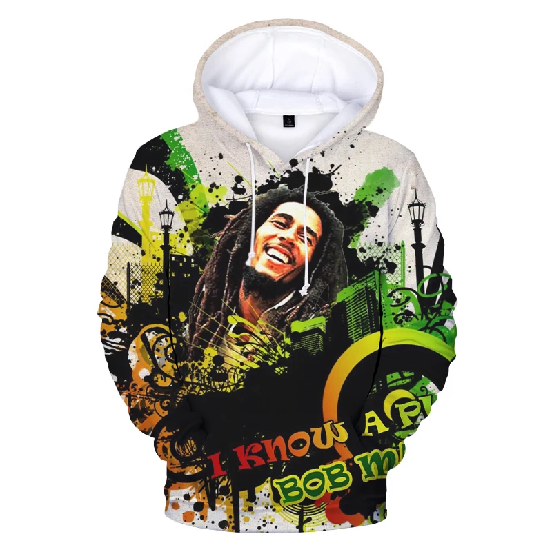 2021 Hip Hop Reggae Bob Marley 3D Print Hooded s Men Women Fashion Casual Pullov - £133.20 GBP