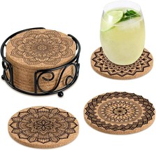 Drink Coasters Absorbent Cork Coasters With Holder, Apartment Decor. - £26.28 GBP