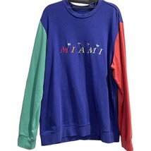 Miami Mens Pacsun Pullover Sweatshirt Blue Multicolor Color Block Embroidered M - £25.28 GBP