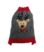 christmas dog sweater with Reindeer motif - Size Medium Gray And Red Hol... - £7.31 GBP