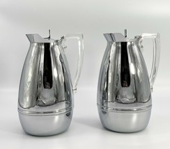 Pair Vtg Thermos Insulated Carafes Mid Century Chrome Lucite Handle Model# 2585 - £40.32 GBP