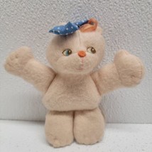 Vintage Light Pink Cat Doll Plush Pink Hair Blue Bow 5&quot; Rare! - $66.74