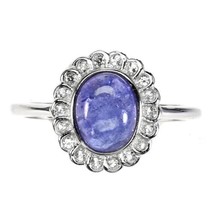 Natural Unheated Oval Blue Tanzanite 8x6mm White Topaz 925 Silver Ring Size 8 - £90.79 GBP