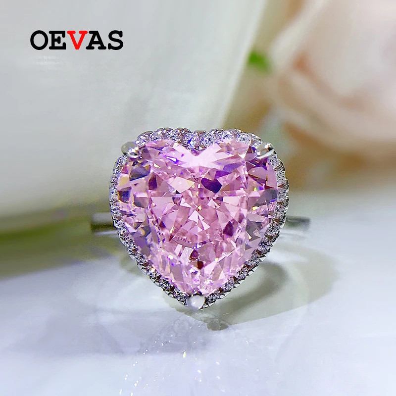 100% 925 Sterling Silver 12*12mm Pink Heart High Carbon Diamond Ice Flower Cut R - £56.81 GBP
