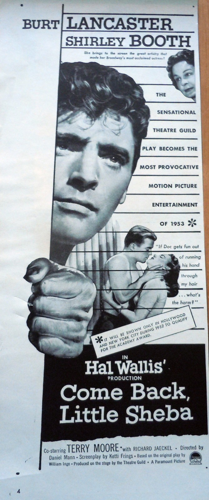 Come Back Little Sheba Burt Lancaster Print Magazine Advertisement 1953 - $4.99