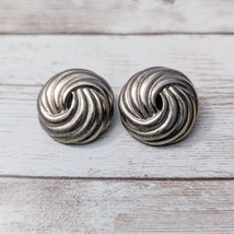 Vintage Clip On Earrings 1&quot; Aged Silver Tone Circular - £10.21 GBP