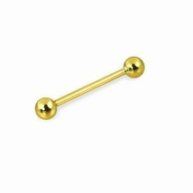 14k Solid Gold Yellow Barbell Tongue Ring Body Jewelry 14G 1 inch - £353.24 GBP