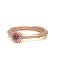 Sterling 18k Rose Vermeil Bamboo w/ Bezel Set Pink Rubellite Ring Sz 5.50 - $1,095.01 MXN