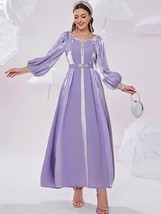 Eid Glitter Abaya Evening Dresses Women Handsewn  Belted Puff Sleeve Muslim Long - £101.87 GBP