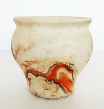 Vintage Nemadji Art Pottery Orange &amp; Brown Swirled Vase - £18.67 GBP