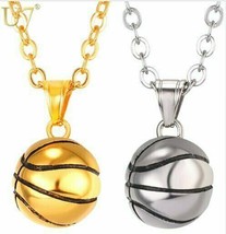 Basketball 22&quot; Link Chain Pendant Necklace - Gold or Stainless Steel - USA Stock - £8.01 GBP