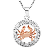 Astrology Crab Zodiac Horoscope Cancer Rose Gold & Sterling Silver Necklace - £26.54 GBP
