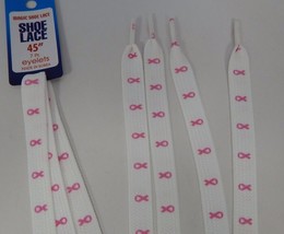 Pink Ribbon Cancer Awareness Fat Shoe Laces 45&quot; in inches Skater White &amp; Pink - $5.93