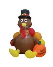 6 Foot Thanksgiving Inflatable Turkey with Pilgrim Hat and Pumpkin Decoration - £55.36 GBP