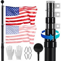 25FT Telescopic Flagpole Kit Heavy Duty Aluminum Flag Pole American Black - £79.26 GBP