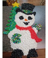 Vtg 23&quot; Snowman Tree Multi Color Gloves Melted Popcorn Plastic Christmas - €29,54 EUR