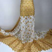 Beaded Fabric Nigerian Cord Lace Fabric African Guipure Cotton Wedding Dress 5 Y - £64.33 GBP