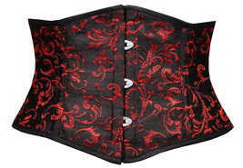 Panty Wasp Waist Mini Shaper Full Steel Ironing Waistbust Black Red Brocade - £23.40 GBP+