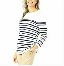 Karen Scott Womens Sz L Blue Striped Knit Lace up 3/4 Sleeve Cotton Sweater NEW - £10.95 GBP