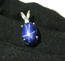 Blue Star Sapphire Gemstone Pendant Handmade 925 Sterling Silver Pendant - $56.00