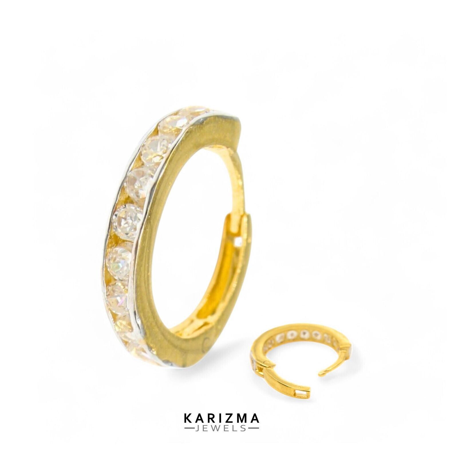18K Real Gold Nose rings White CZ Clicker Excellent gifting Nose Hoop Ring 20g