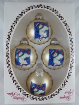 Set of 4 Krebs Glass Christmas Ornaments Snowman on Unicycle with Snowflakes and - £13.35 GBP