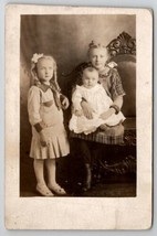 RPPC Adorable Victorian Girls Plaid and Stripes Hair Bows with Baby Postcard J24 - $11.95