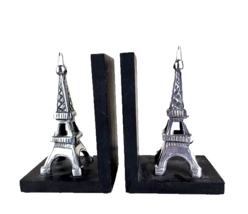 Eiffel Tower Bookend Pair Library Office Silver Black - $25.73